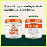 Genius Brand Genius Gamer supplement with a glass of water