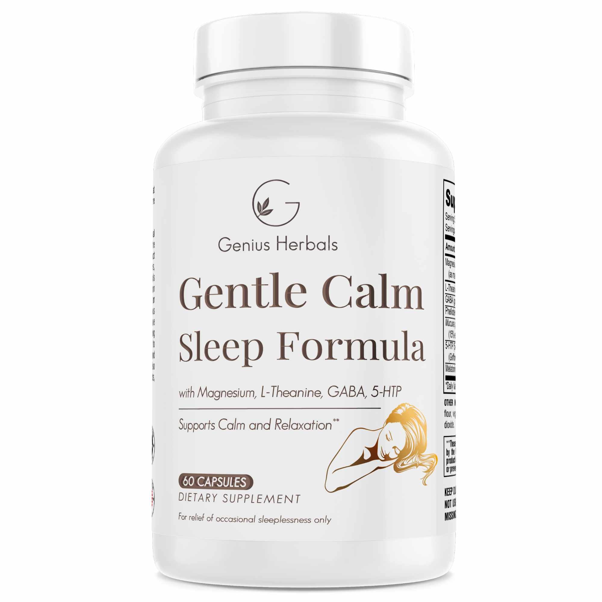 GENIUS HERBALS Gentle Calm Sleep Formula 60 capsules front view