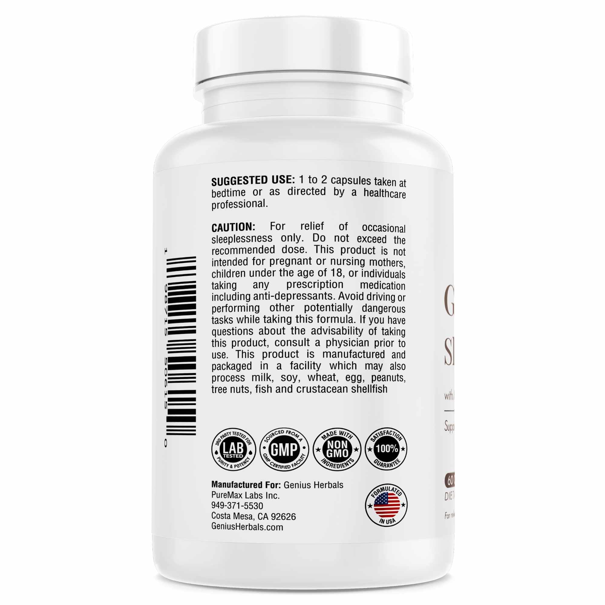 GENIUS HERBALS Gentle Calm Sleep Formula packaging details