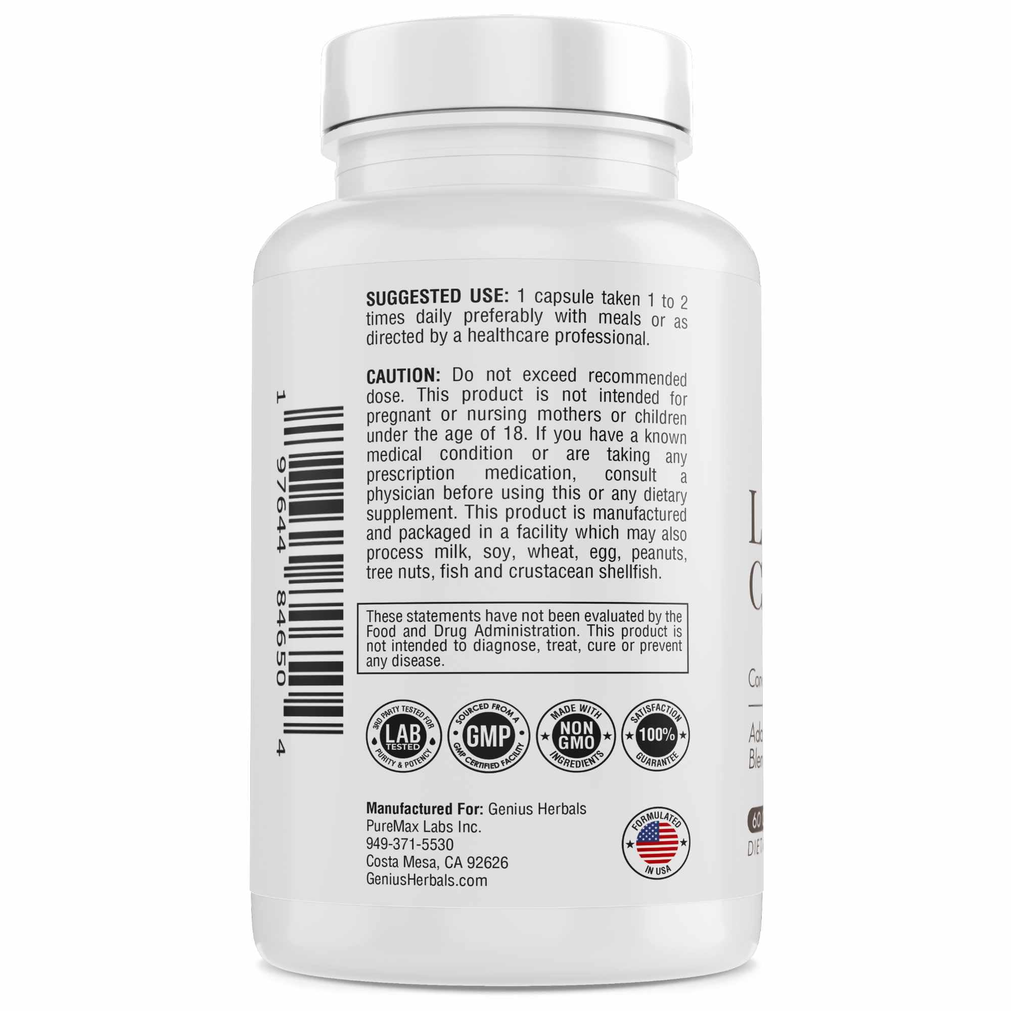 GENIUS HERBALS Lions Mane Mushroom Complex 700mg bottle with label
