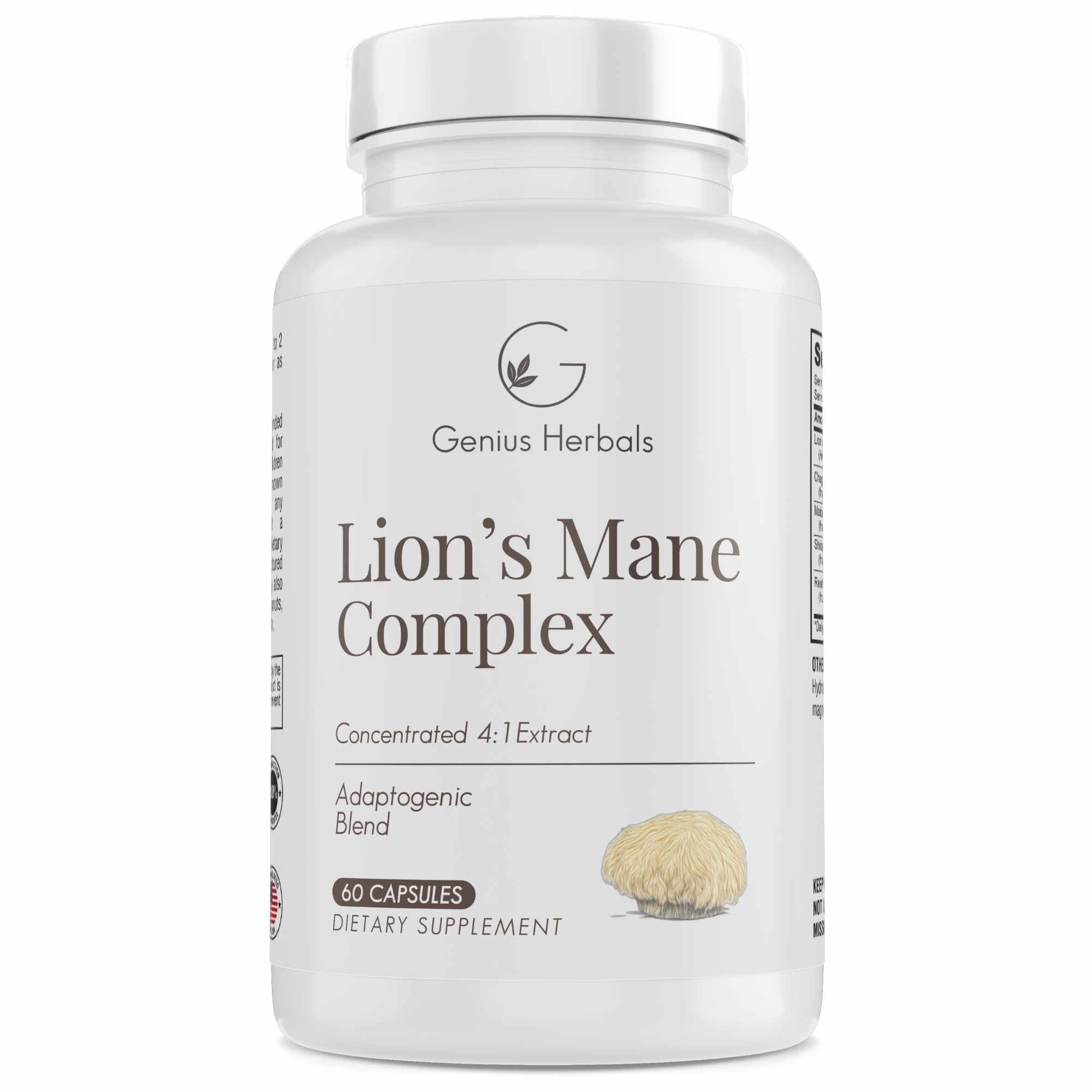 GENIUS HERBALS Lions Mane Mushroom Complex 700mg front view
