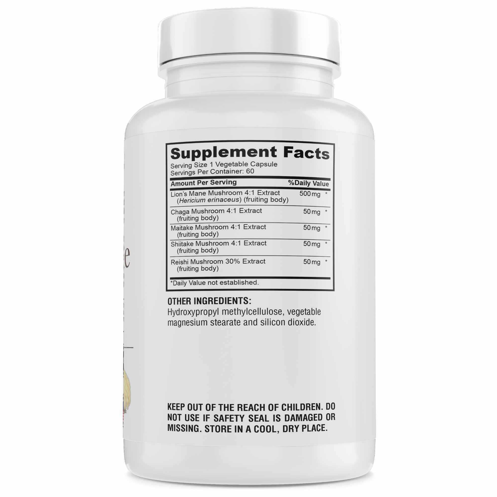 GENIUS HERBALS Lions Mane Mushroom Complex 700mg side view