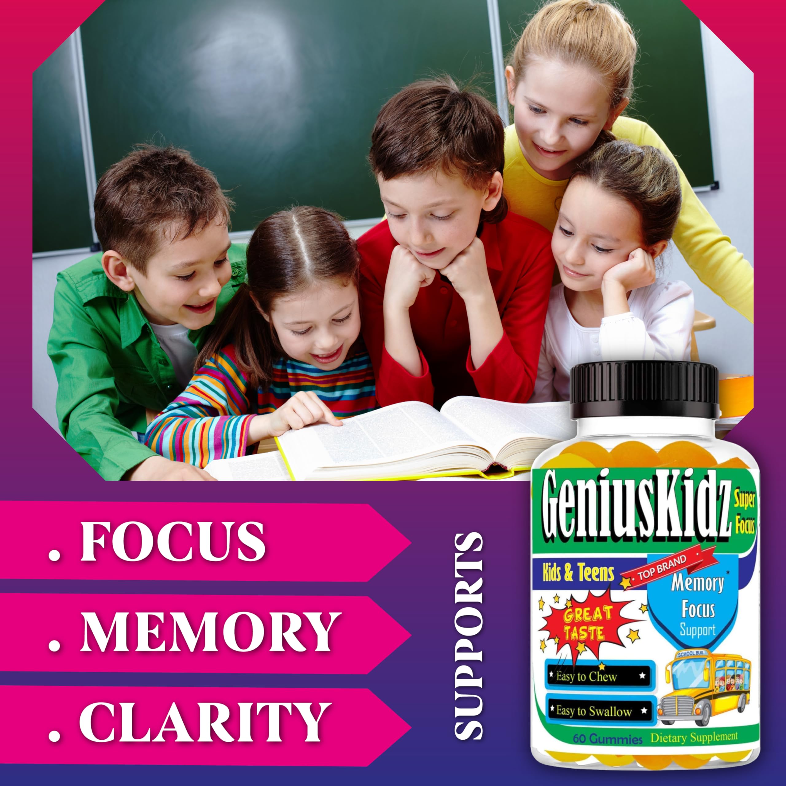 Geniuskidz Omega 3 Gummies side view with nutritional information