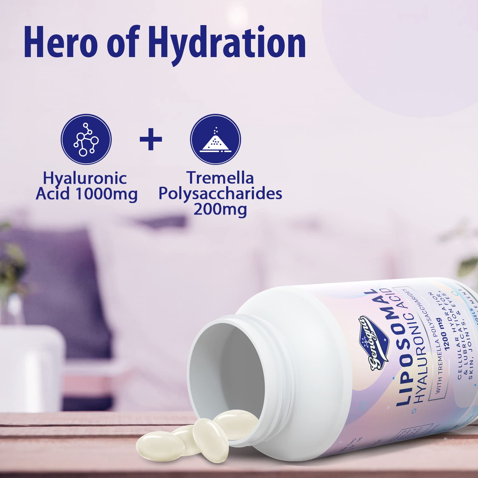 Genogna Hyaluronic Acid Capsules 1000mg on a wooden table