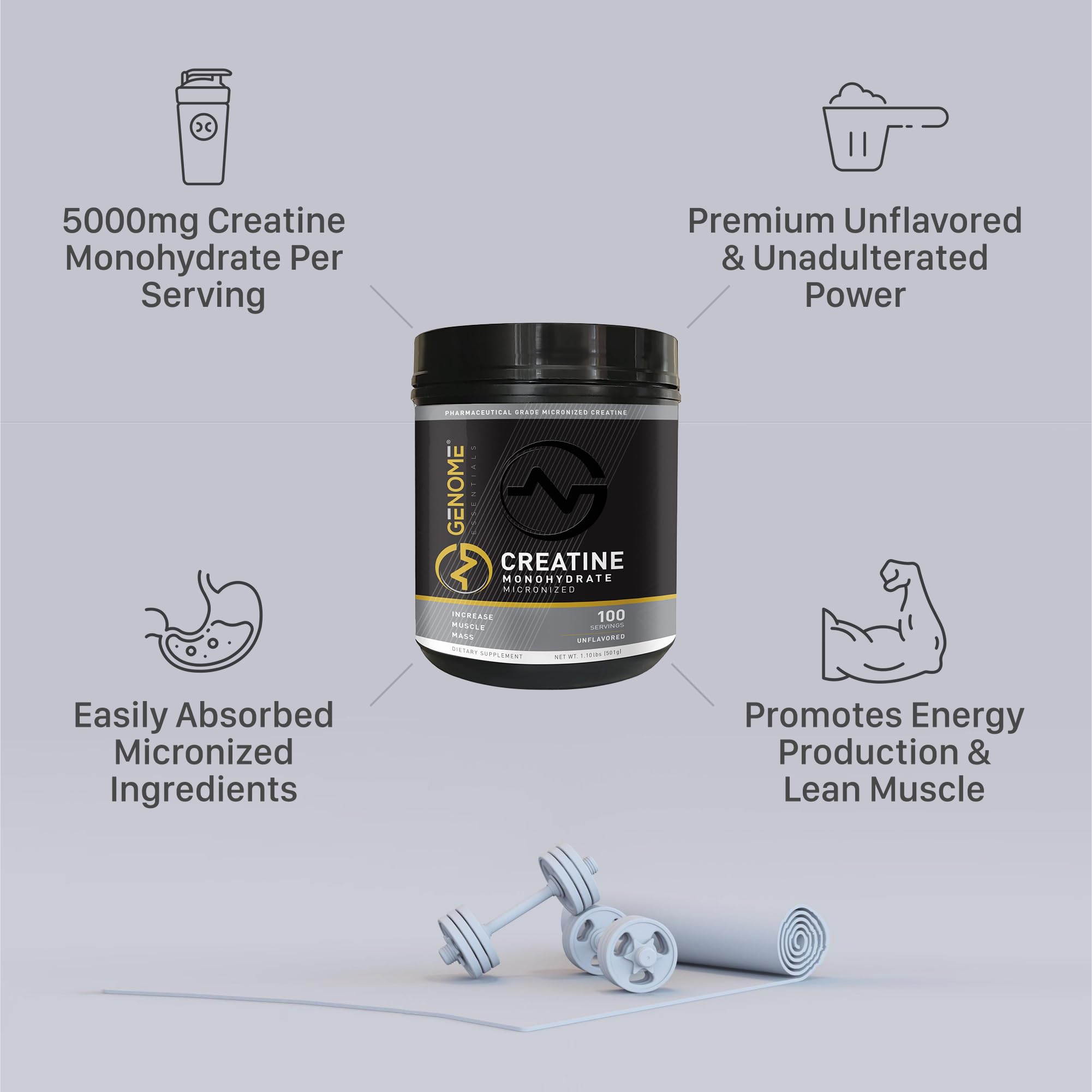 GENOME ESSENTIALS Creatine Platinum 100% Monohydrate lifestyle scene