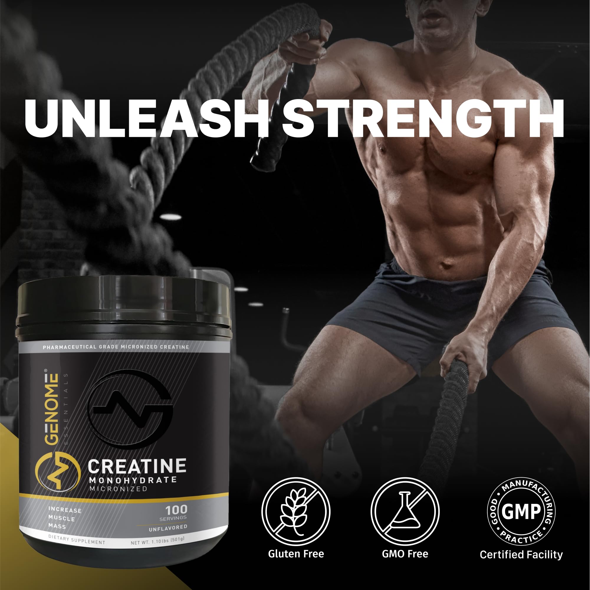 GENOME ESSENTIALS Creatine Platinum 100% Monohydrate mixed in water