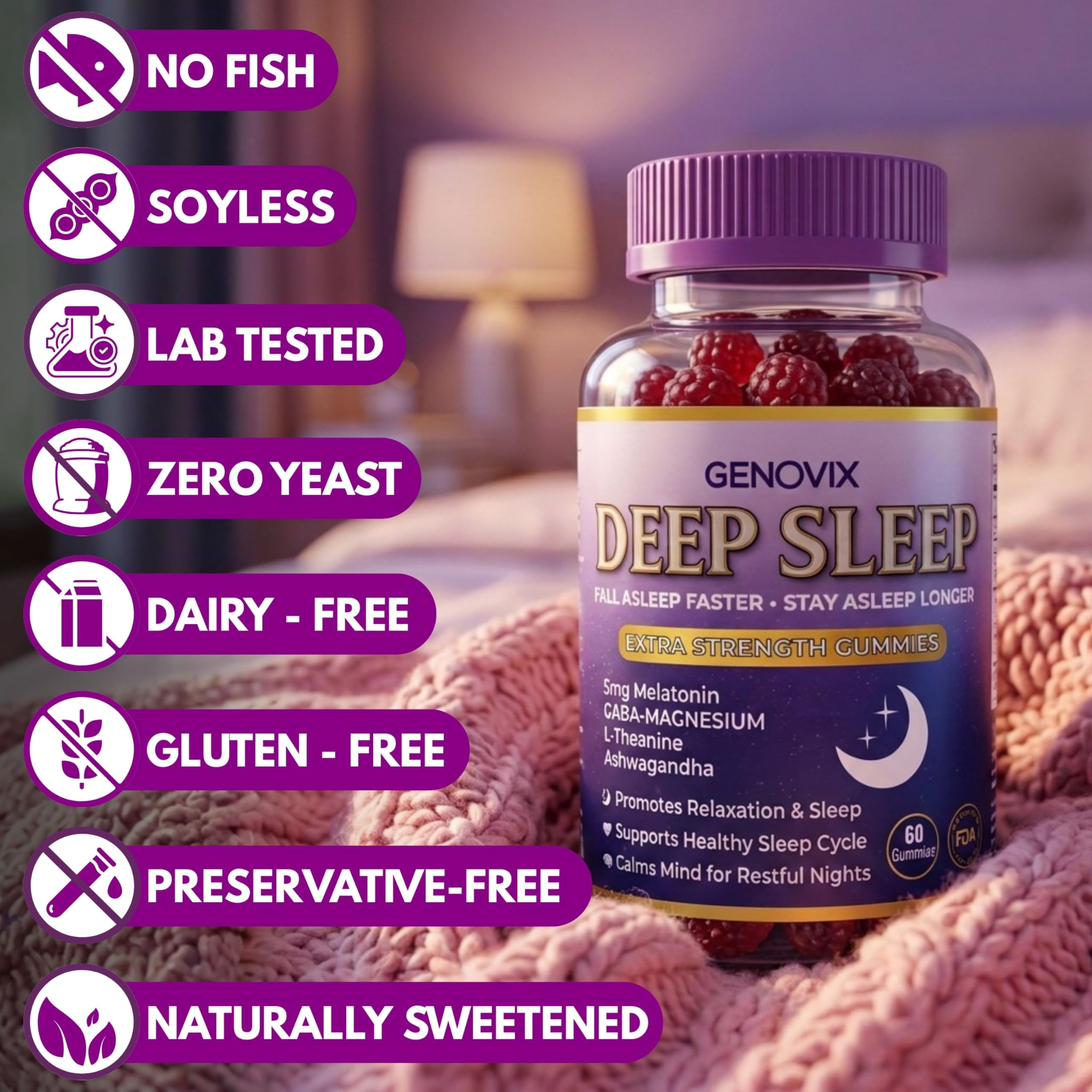 GENOVIX 5mg Melatonin Gummies with a glass of water
