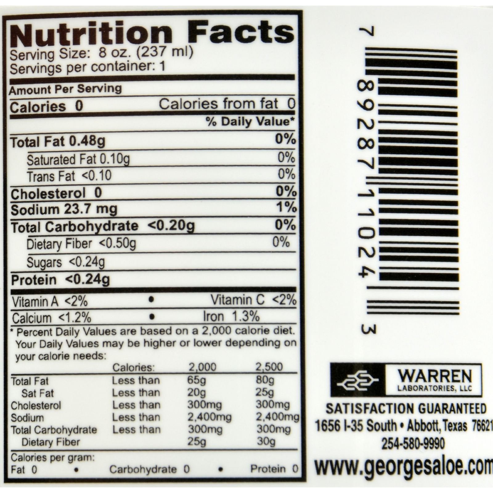 George s Aloe Vera packaging side view