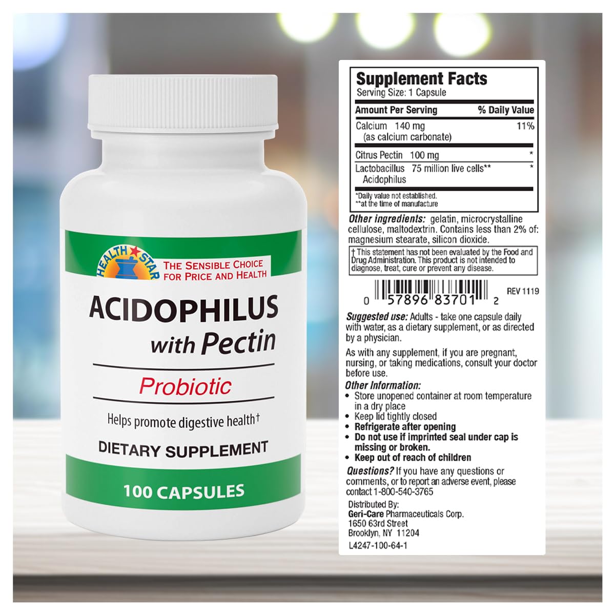 GeriCare Acidophilus with Pectin 100 Tablets bottle packaging
