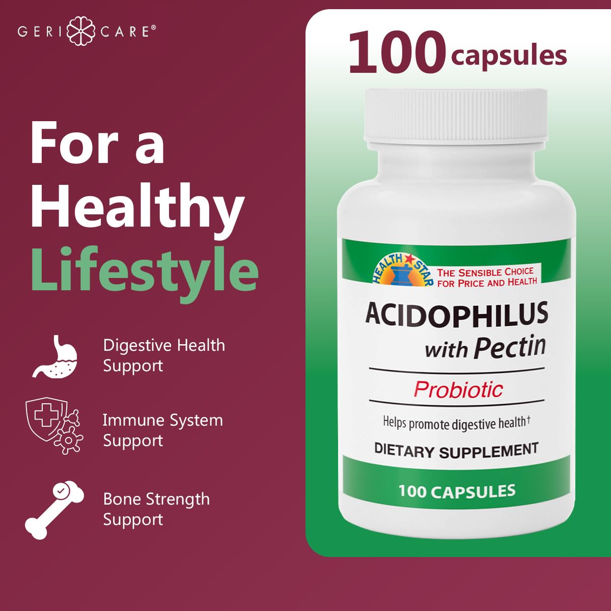GeriCare Acidophilus with Pectin 100 Tablets side view