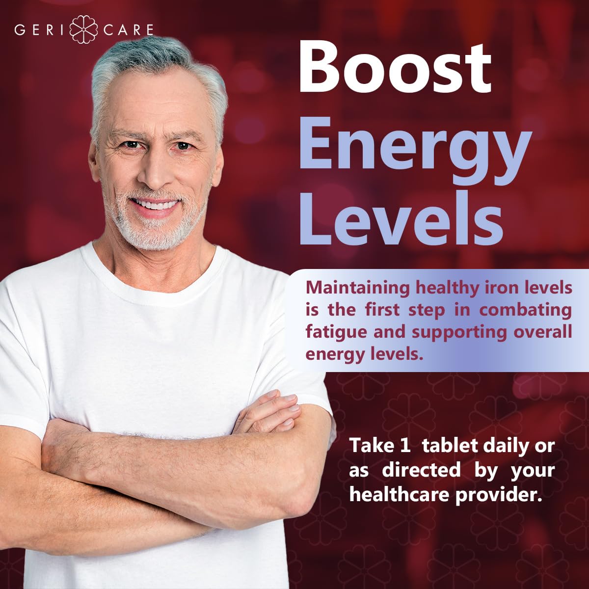 GeriCare Iron Supplement 109g displayed with a measuring spoon