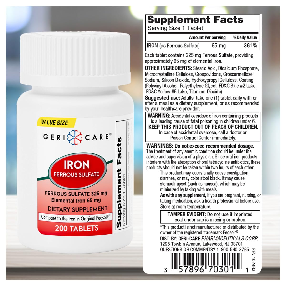 GeriCare Iron Supplement 109g side view of packaging