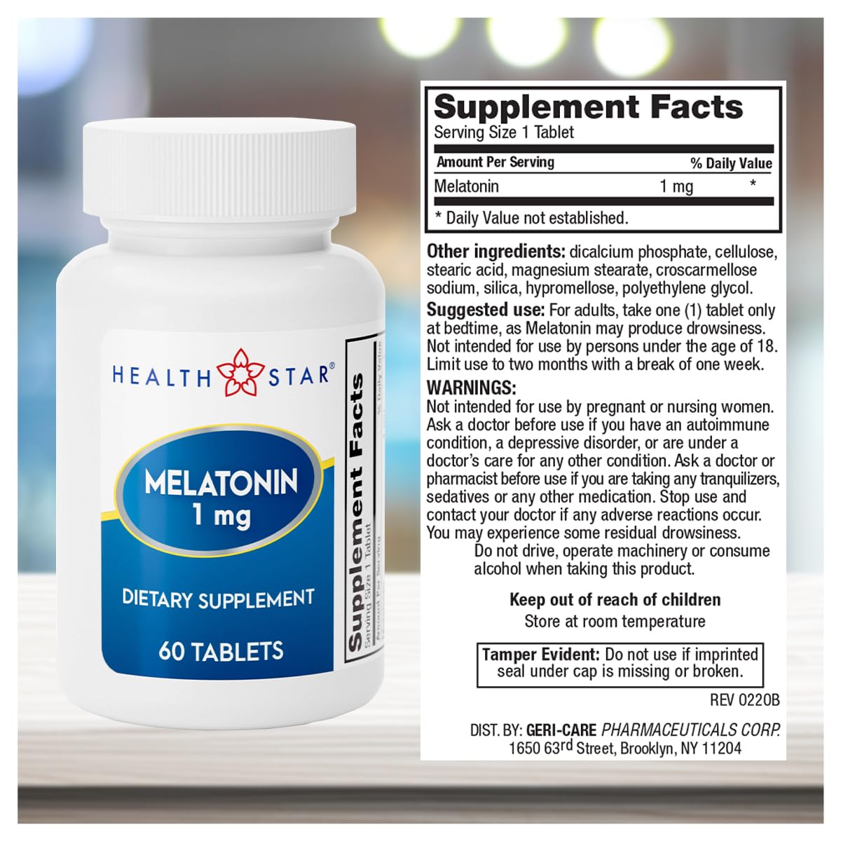 GeriCare Melatonin 1mg Sleep Supplement packaging