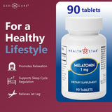 GeriCare Melatonin 1mg Sleep Supplement tablets on a flat surface