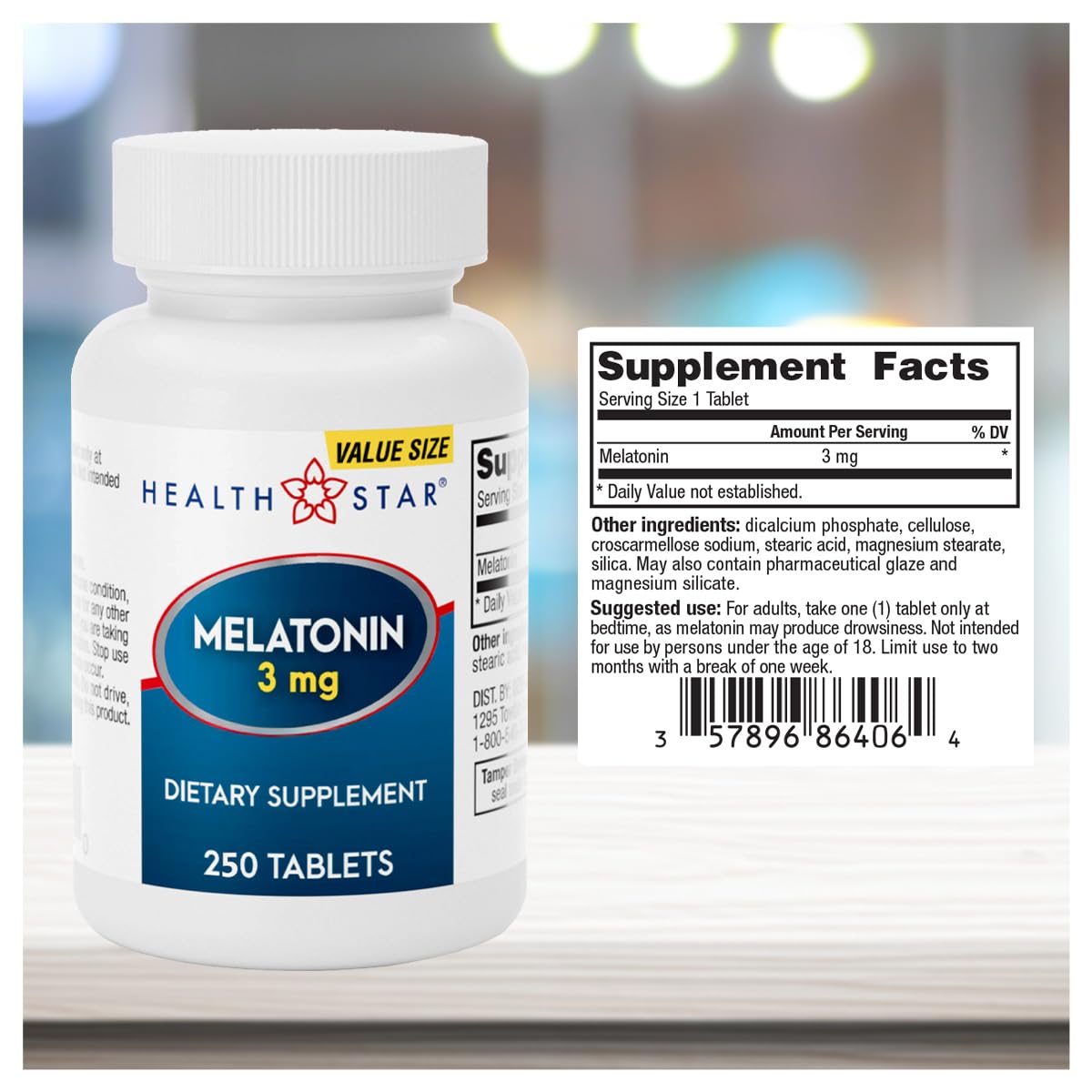 GeriCare Melatonin 3mg Tablets back view with ingredient details