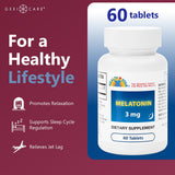 GeriCare Melatonin 3mg Tablets lifestyle scene on bedside table