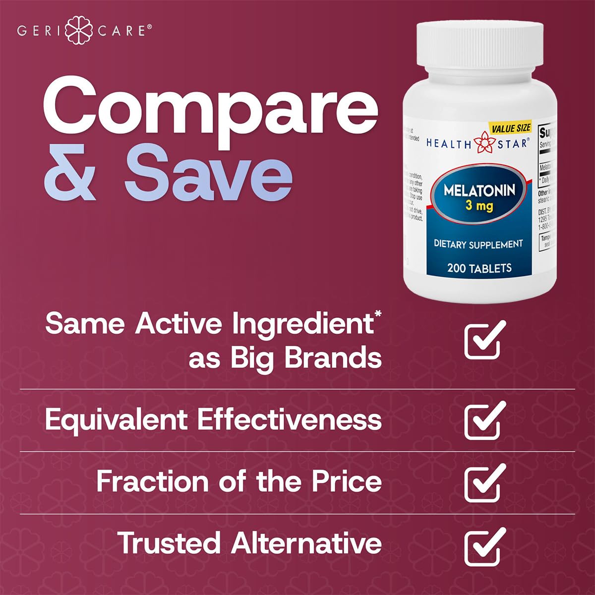GeriCare Melatonin 3mg Tablets side view showing packaging