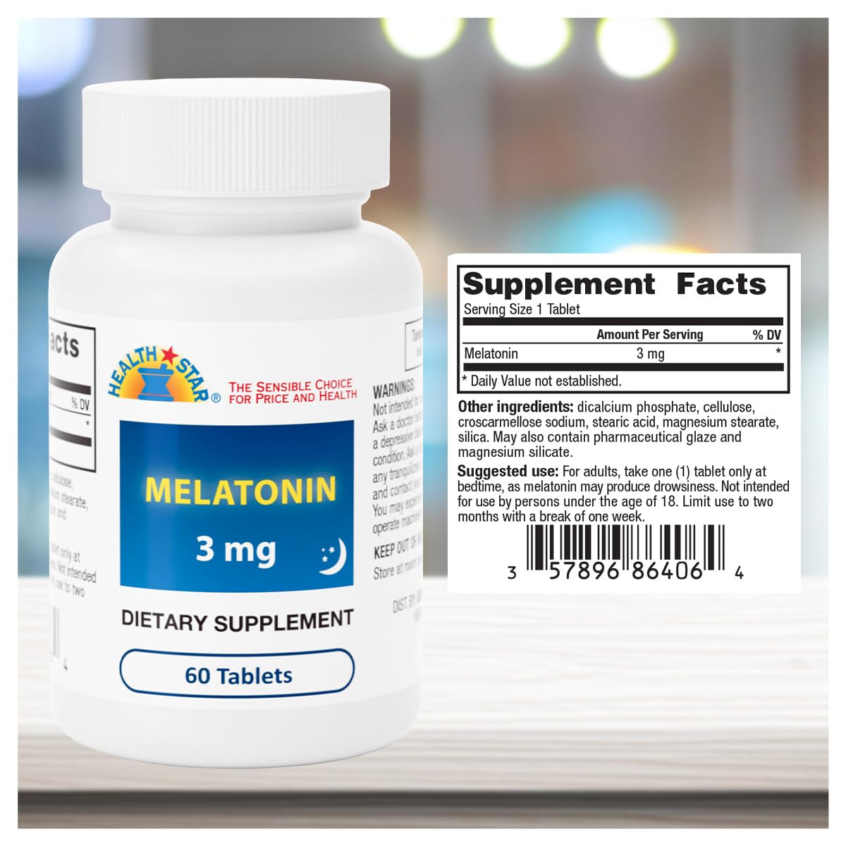 GeriCare Melatonin 3mg Tablets side view showing tablet size