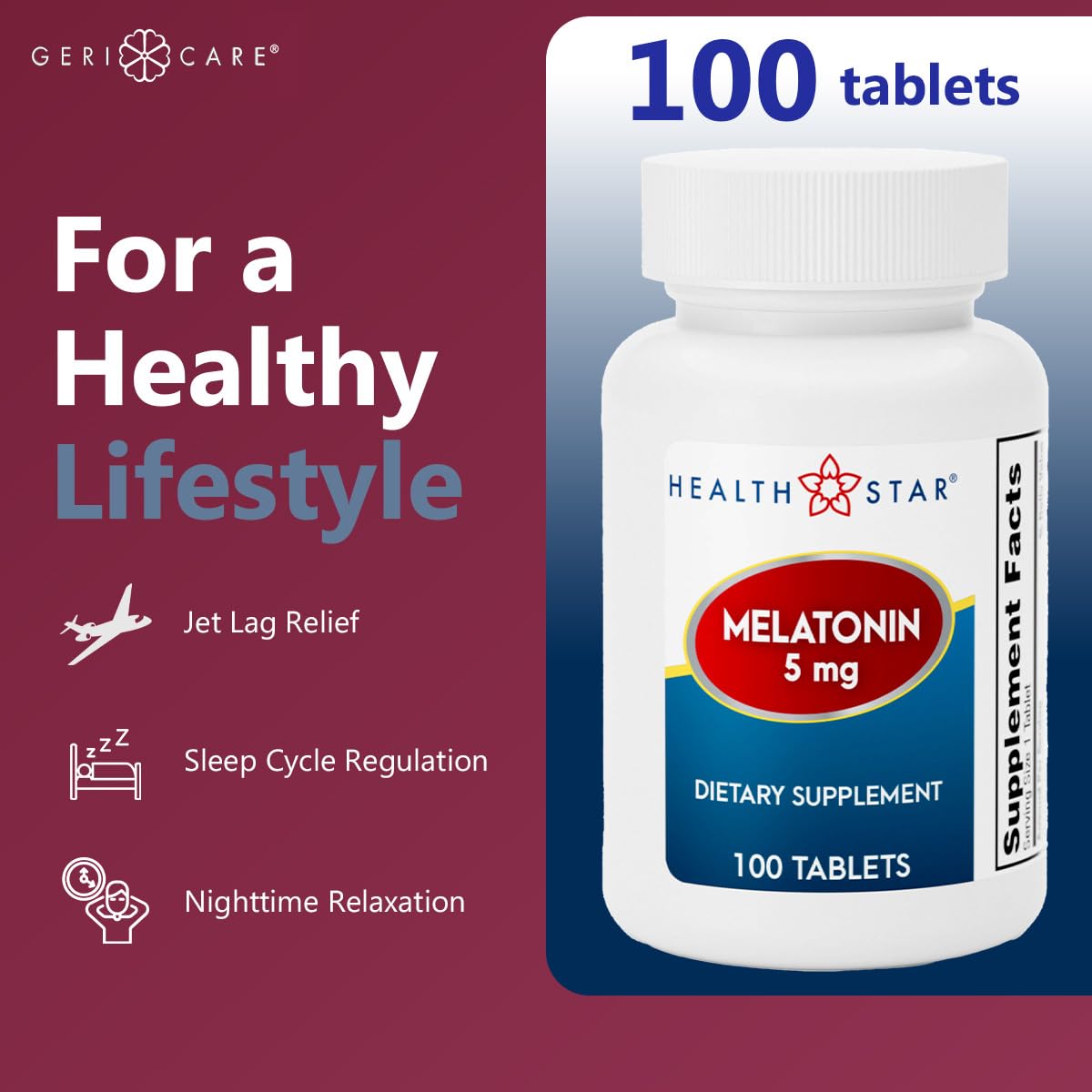 GeriCare Melatonin 5mg Tablets back view with nutritional information