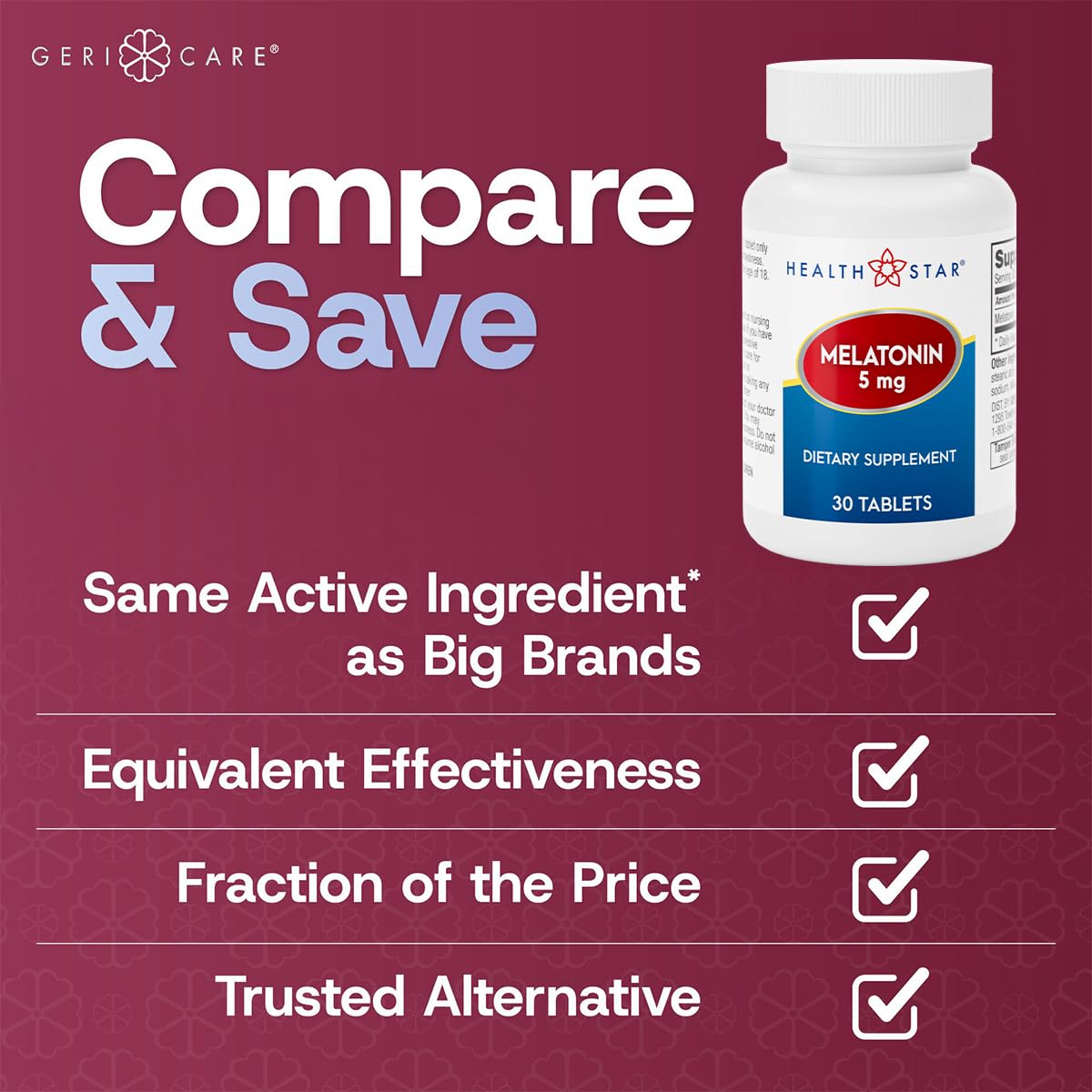 GeriCare Melatonin 5mg Tablets side view showing tablet details