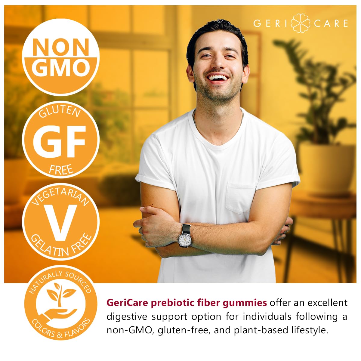 GeriCare Prebiotic Fibre Gummies 113g opened package with gummies visible