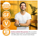 GeriCare Prebiotic Fibre Gummies 113g opened package with gummies visible
