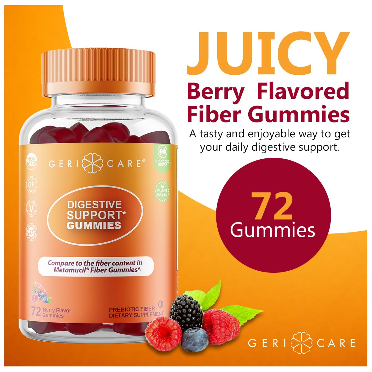 GeriCare Prebiotic Fibre Gummies 113g side view showing gummy texture
