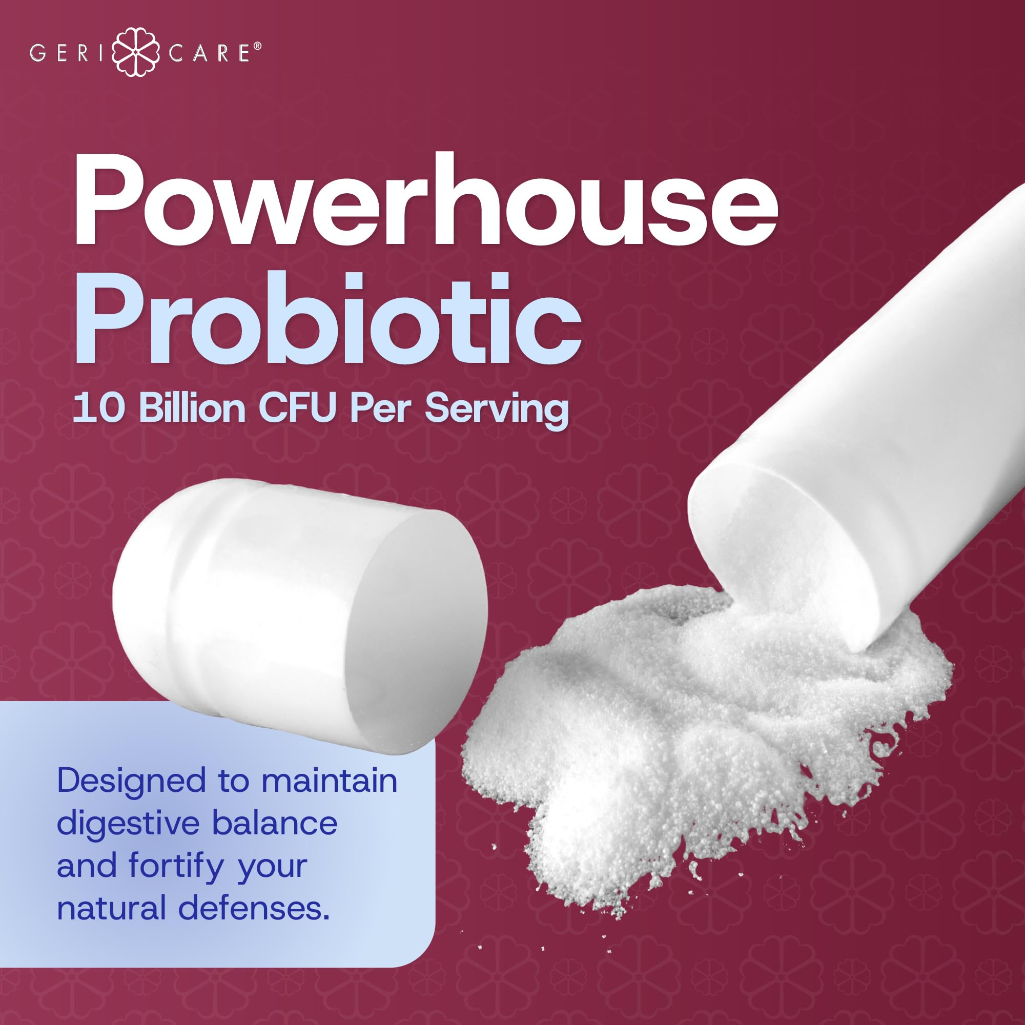 GeriCare Probiotic Supplement capsules in hand