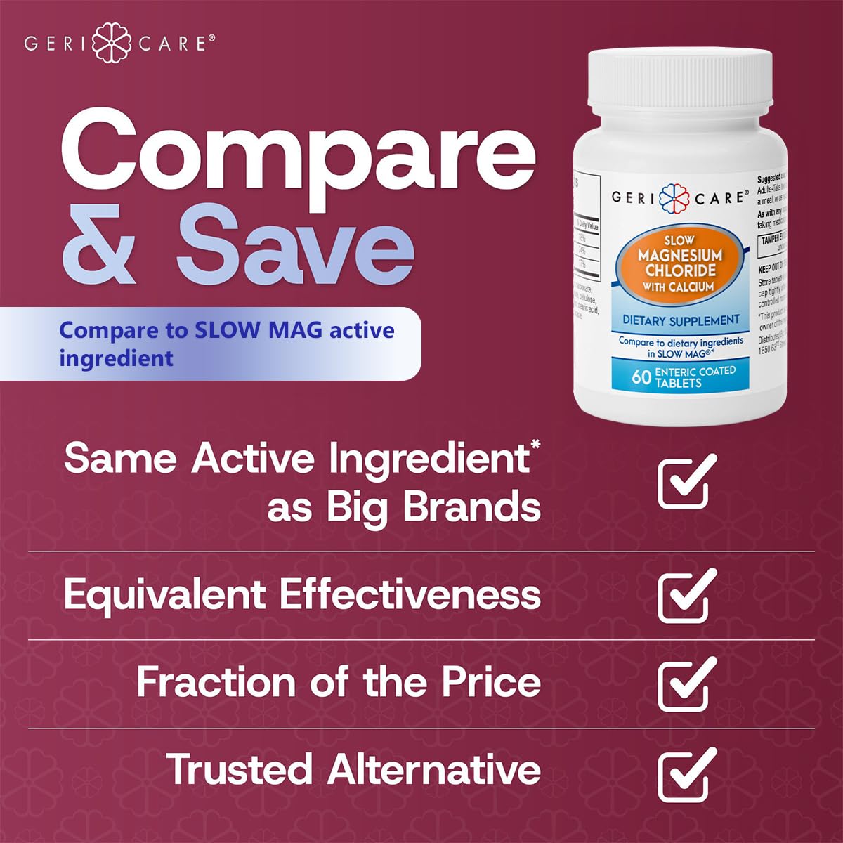 GeriCare Slow Magnesium Chloride and Calcium Tablets with dosage information