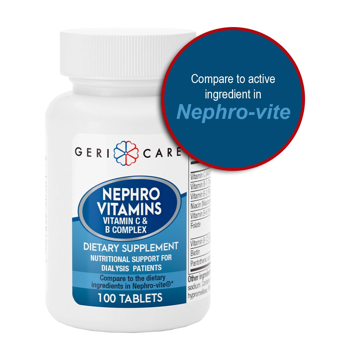 GeriCare Vitamin C & B Complex supplement in a hand for size comparison