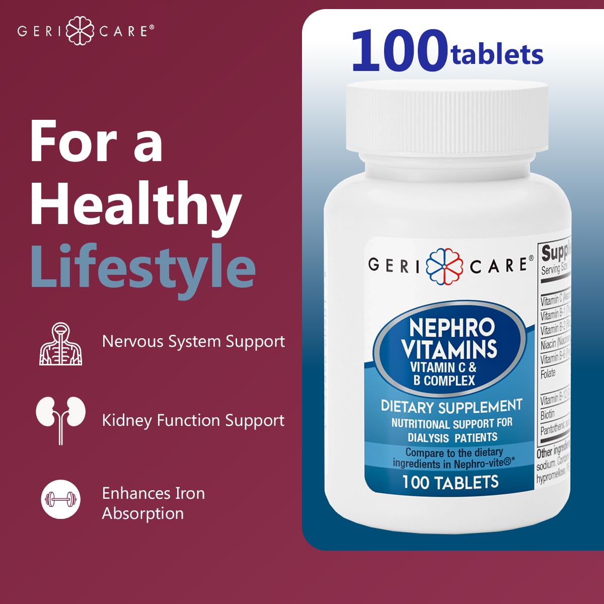 GeriCare Vitamin C & B Complex supplement side view showing capsule