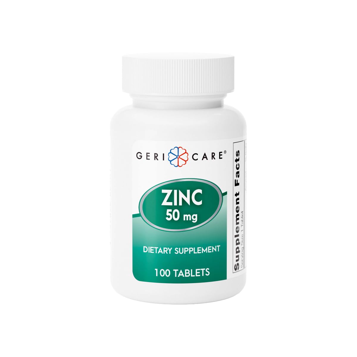 GeriCare Zinc Supplement 50mg front view with packaging