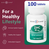 GeriCare Zinc Supplement 50mg tablets close-up
