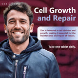 GeriCare Zinc Supplement 50mg tablets on a wooden surface