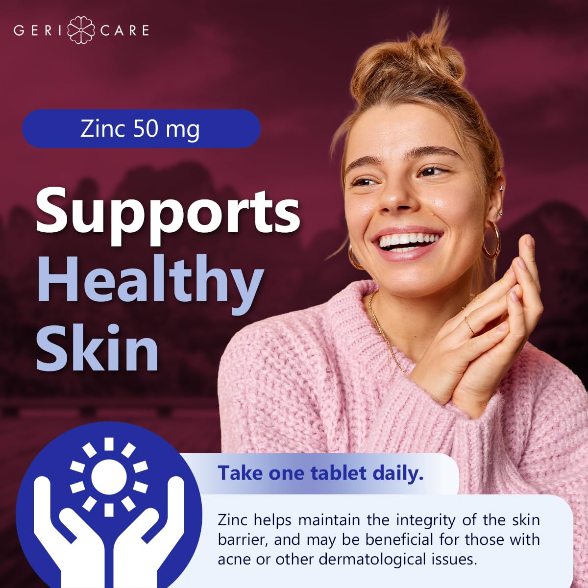 GeriCare Zinc Supplement 50mg with a measuring spoon