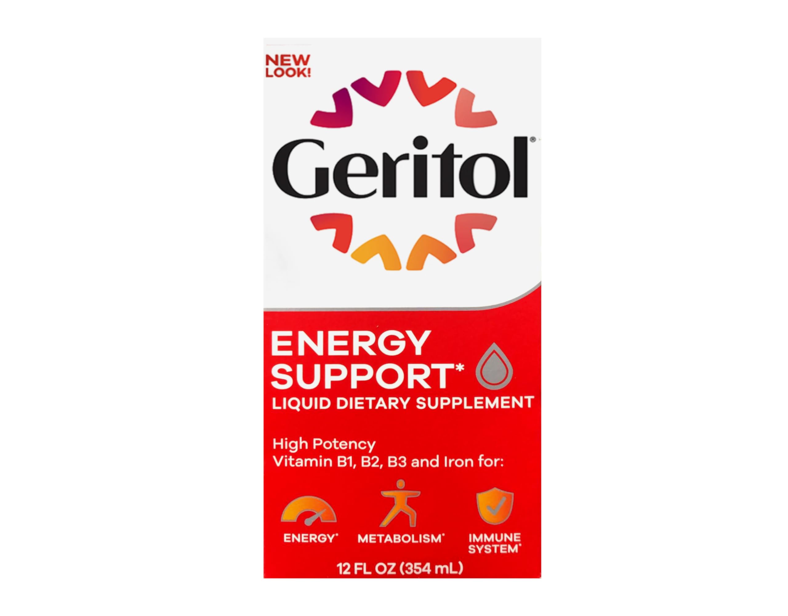 Geritol Liquid Energy Support B-Vitamins 12 oz side view