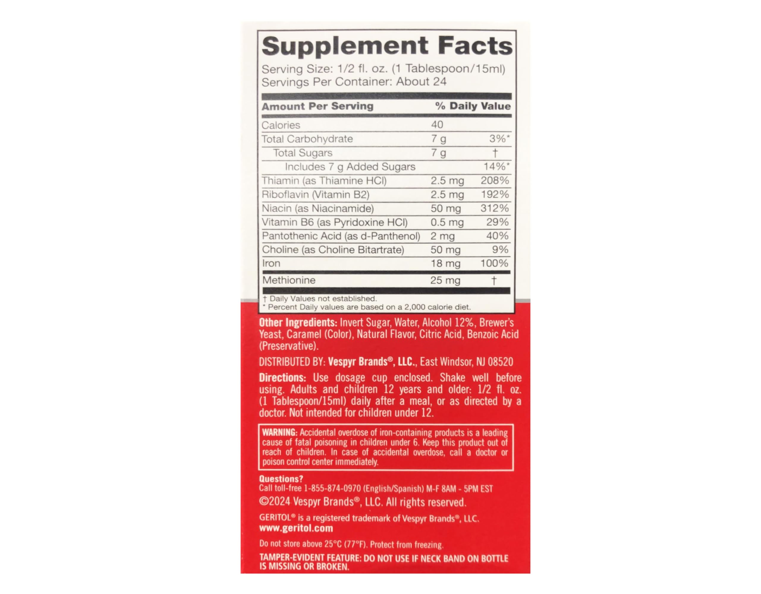 Geritol Liquid Energy Support B-Vitamins ingredients list