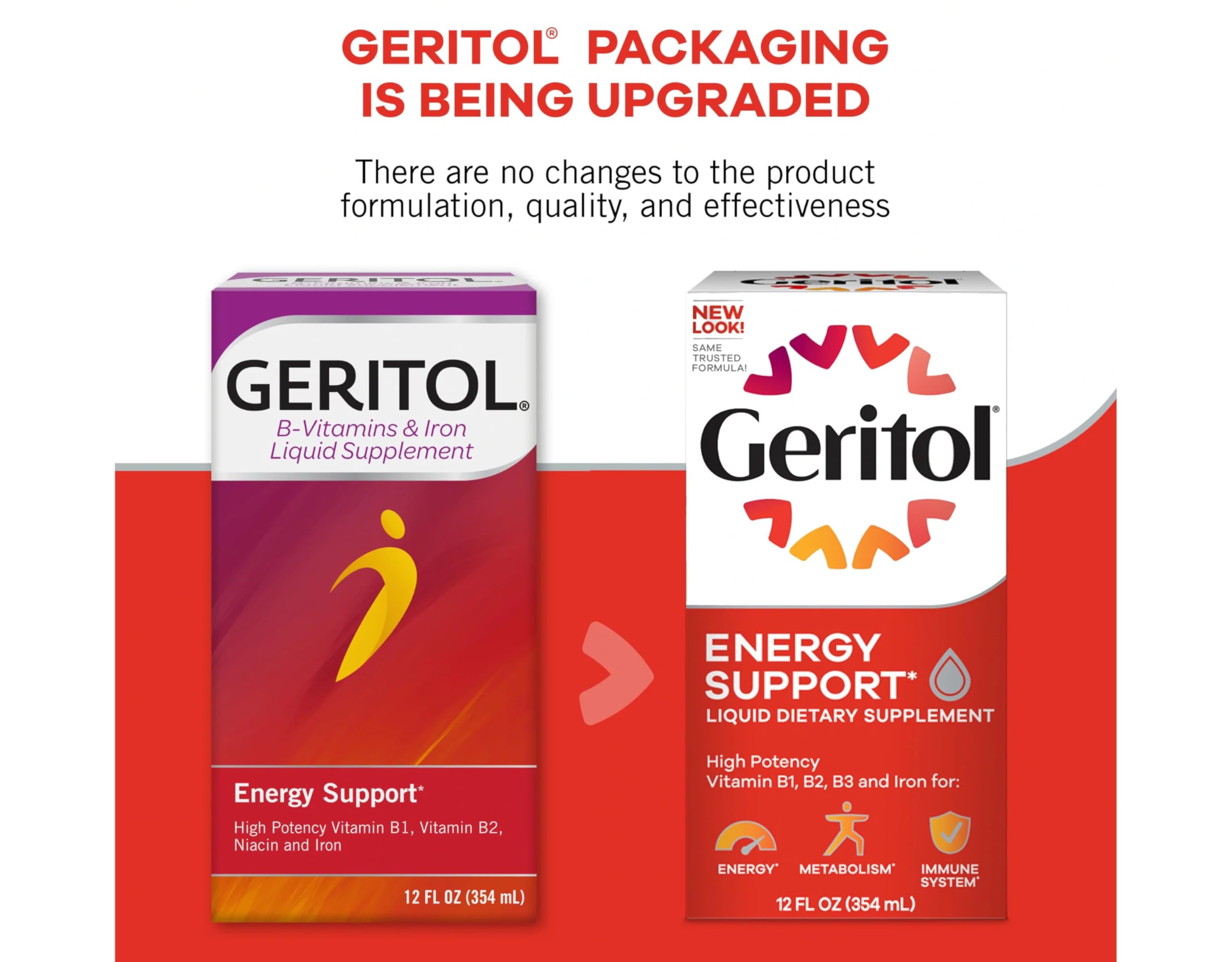 Geritol Liquid Energy Support B-Vitamins on a kitchen counter