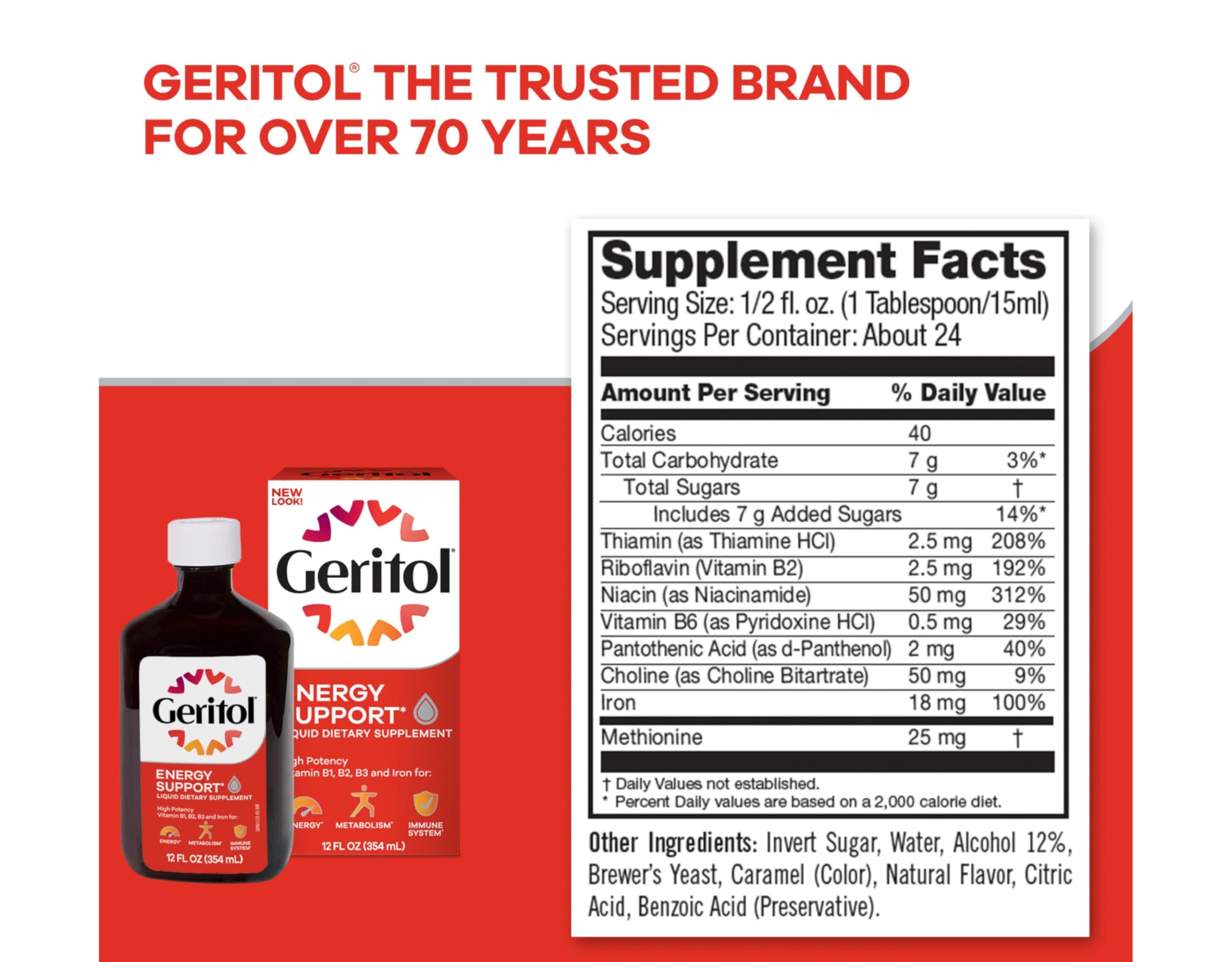 Geritol Liquid Energy Support B-Vitamins with measuring cup