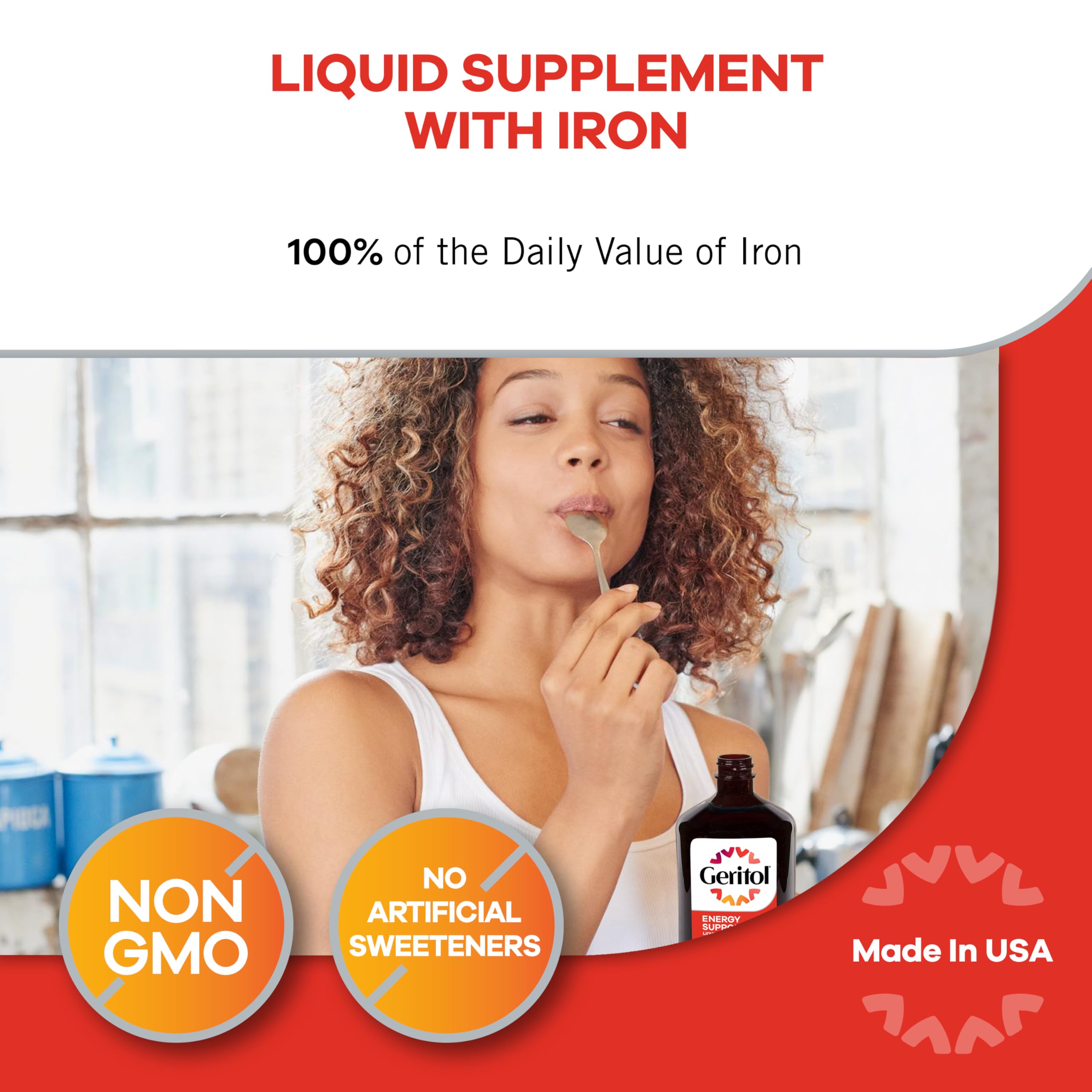 Geritol Liquid Iron and Multivitamin Supplement 340g with measuring spoon