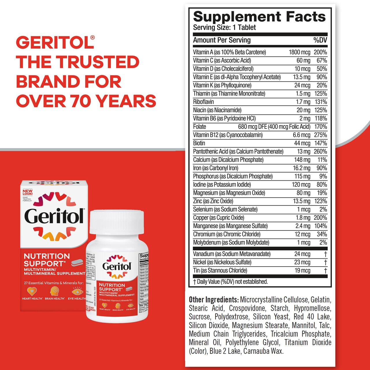Geritol Multivitamin Tablets 360g back view packaging