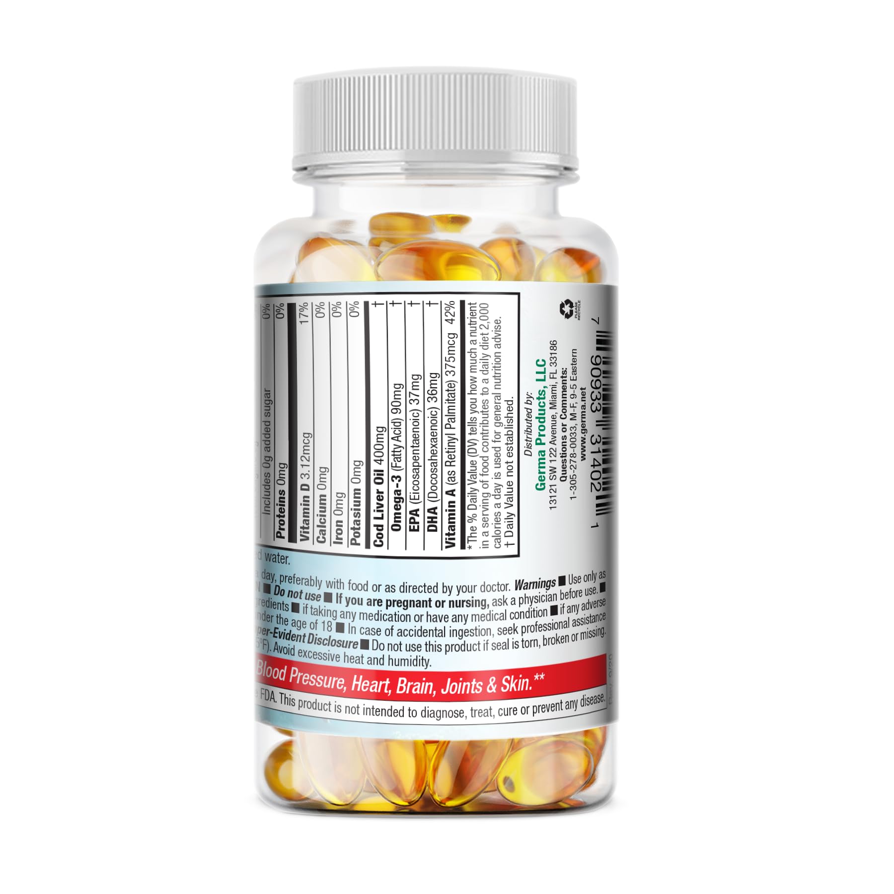 Germa Cod Liver Oil Supplement capsules close-up