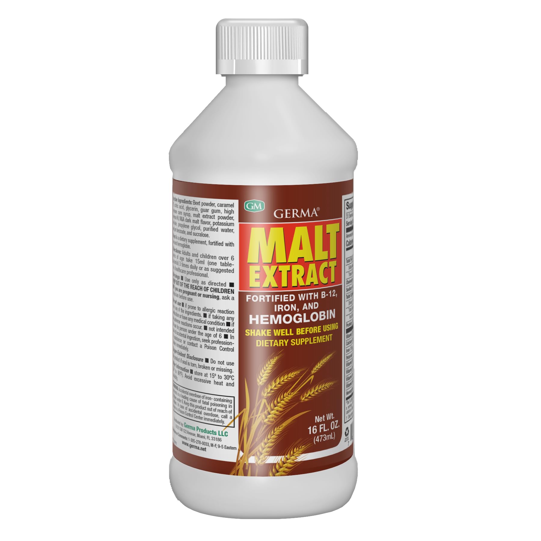 Germa Malt Extract 454g side view highlighting the bottle design