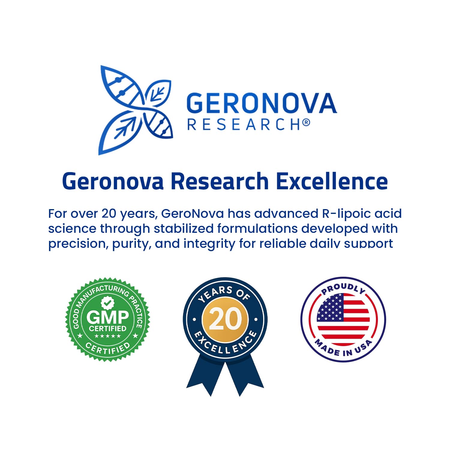 Geronova Research Alpha Lipoic Acid Liquid Supplement 99mg on a kitchen counter