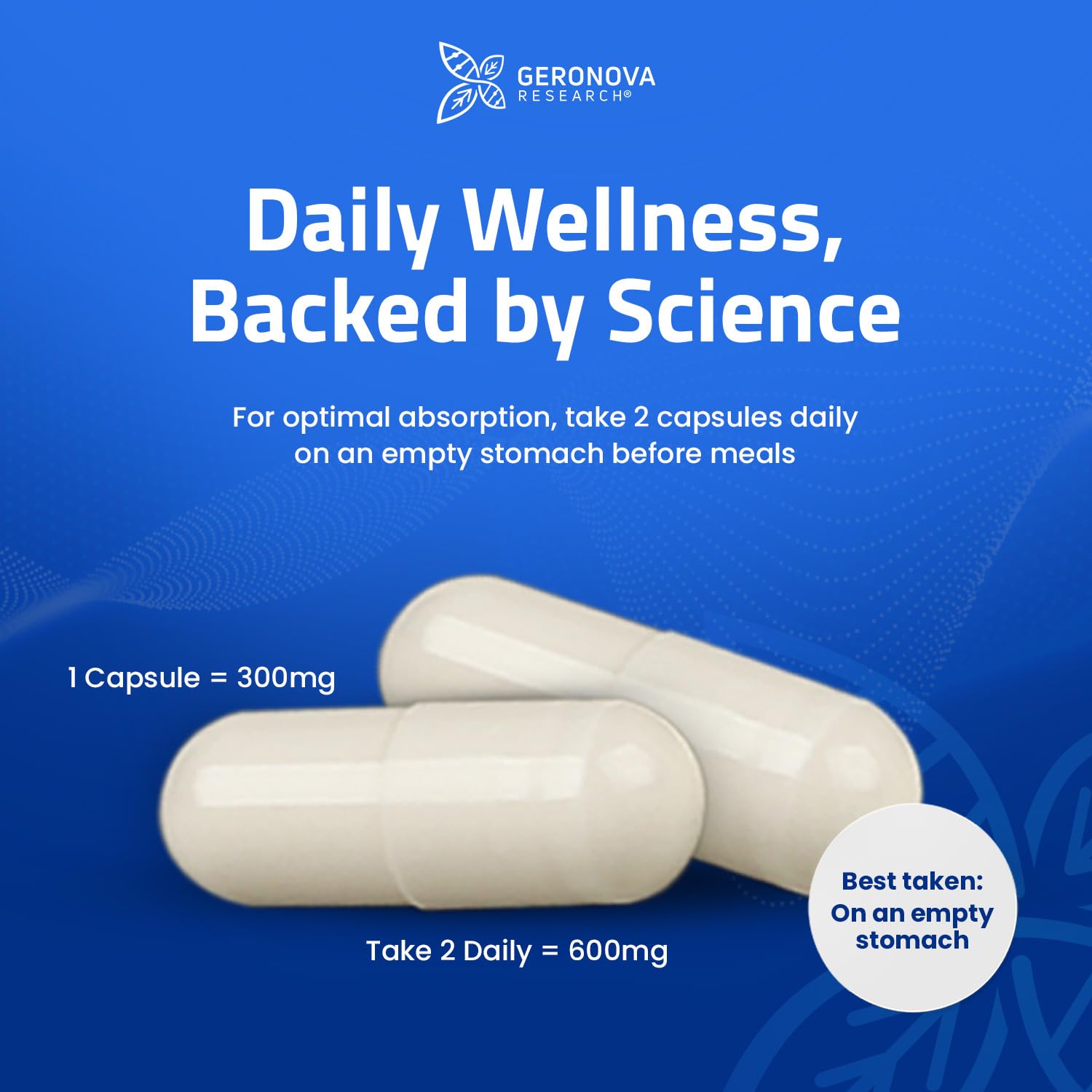 Geronova Research R-Lipoic Acid Capsules 600mg on a wooden surface