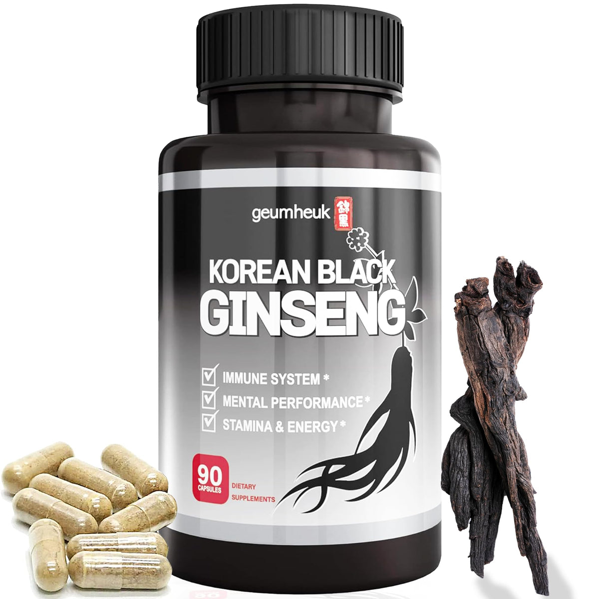 GeumHeuk Korean Black Ginseng 100% Pure supplement front view