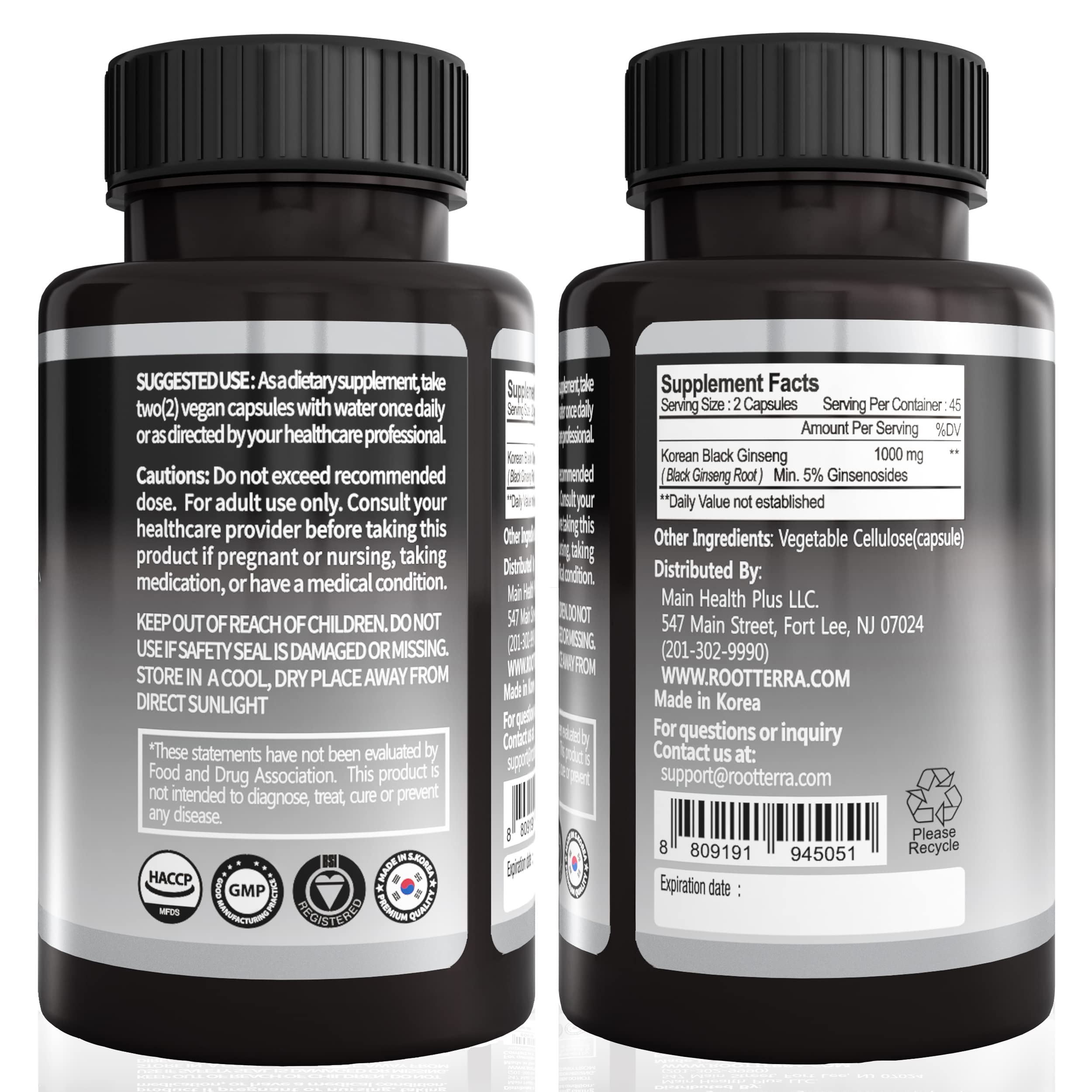 GeumHeuk Korean Black Ginseng 100% Pure supplement ingredients list