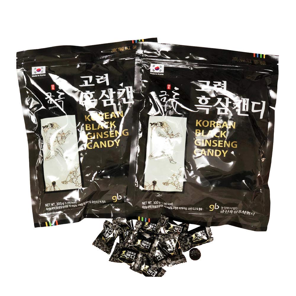 GeumHeuk Korean Black Ginseng Candy front view, 600g packaging