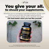 gflow vitamins Ashwagandha capsules on wooden table