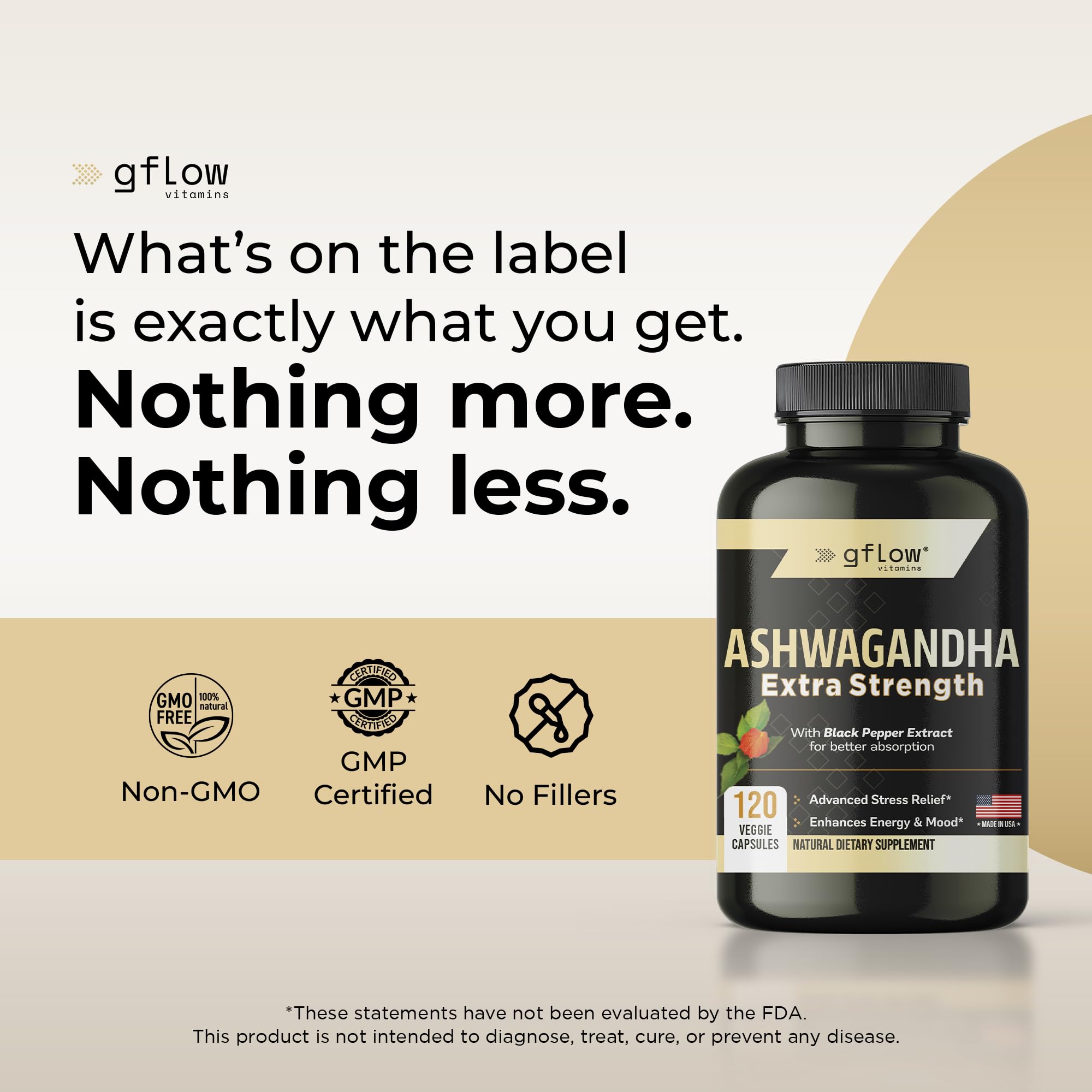 gflow vitamins Ashwagandha capsules with natural background